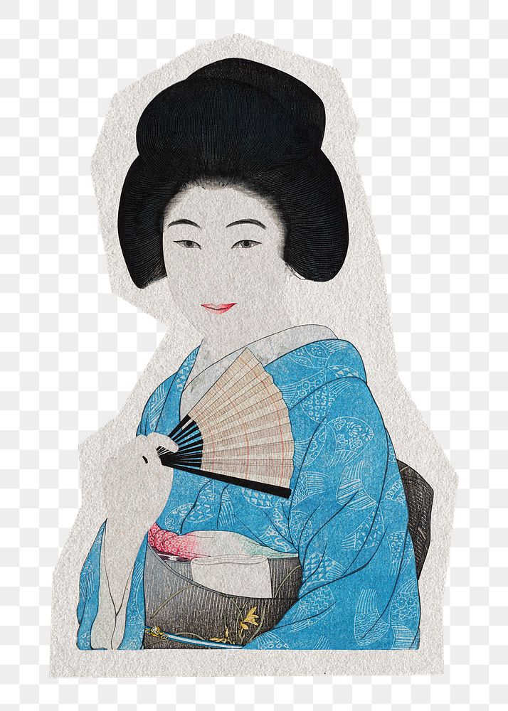 Japanese woman png sticker, transparent background, remixed by rawpixel.