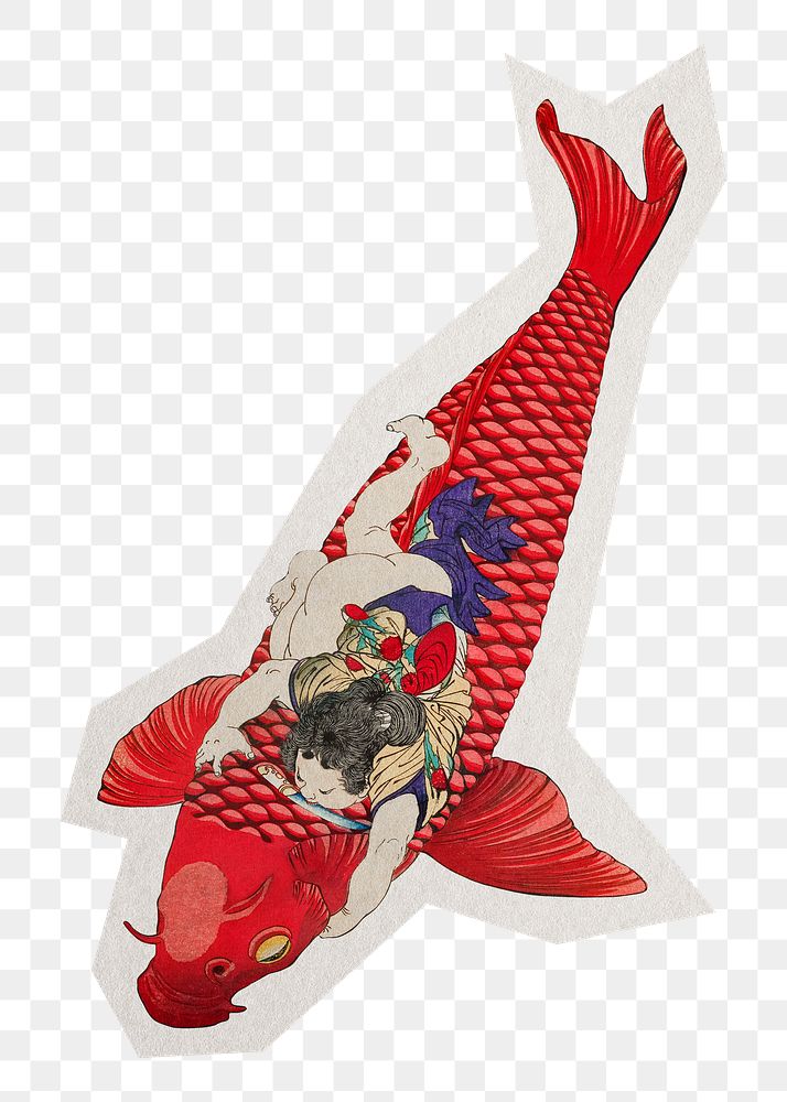 Japanese Koi fish png sticker, transparent background, remixed by rawpixel.