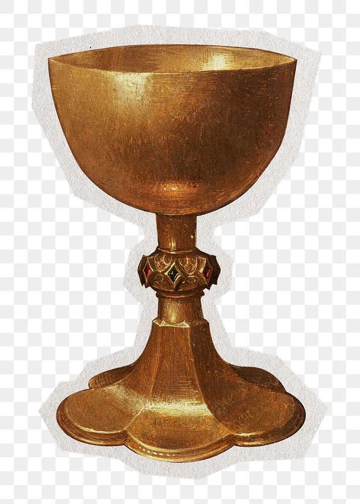 Gold chalice png object sticker, transparent background, remixed by rawpixel.