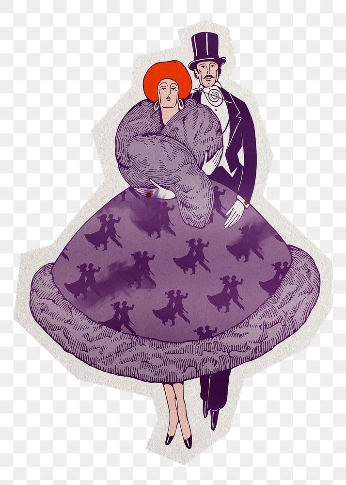Vintage couple png ball gown apparel sticker, transparent background, remixed by rawpixel.