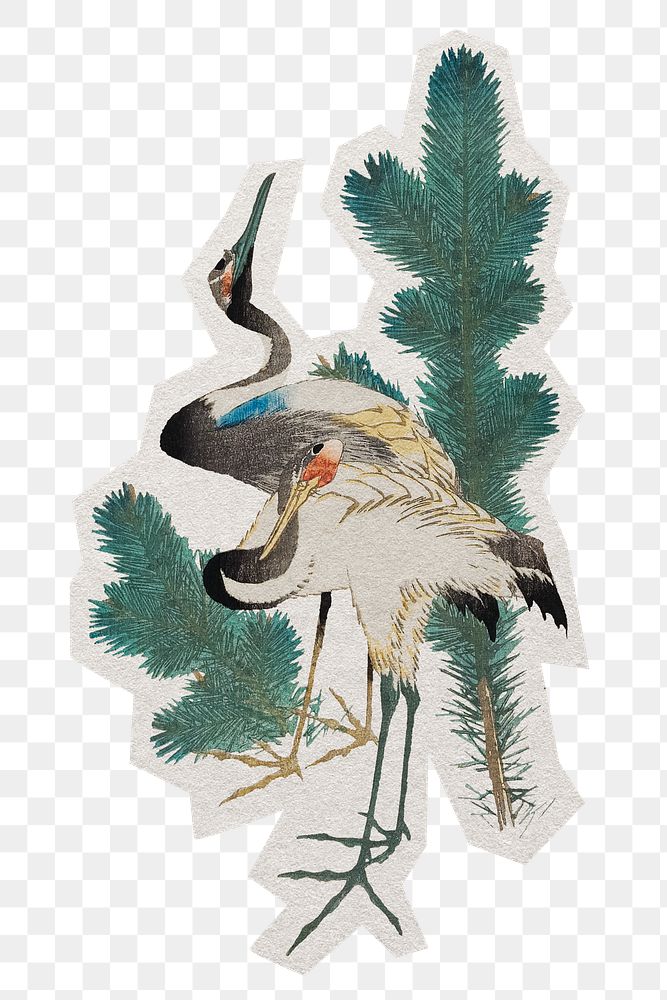 Japanese cranes png sticker paper cut on transparent background. Remixed by rawpixel.