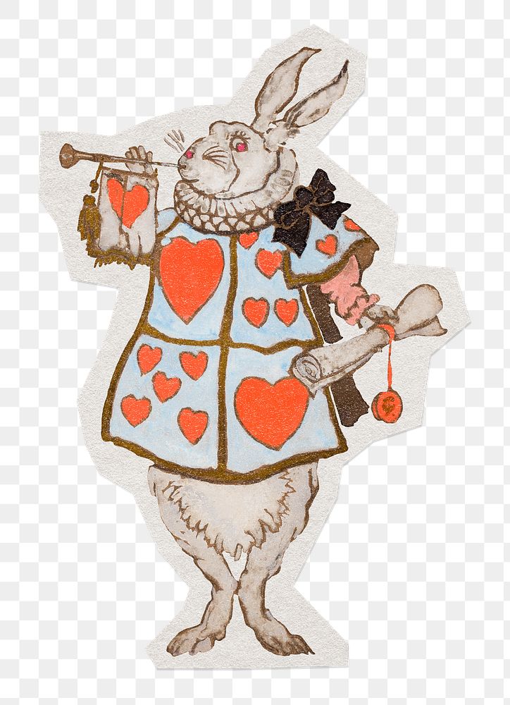 White Rabbit png sticker, Alice In Wonderland character illustration on transparent background, remixed by rawpixel.