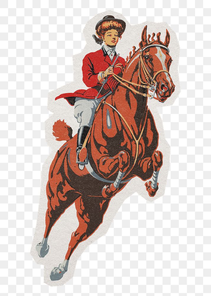 Female horse rider png sticker, transparent background, remixed by rawpixel.