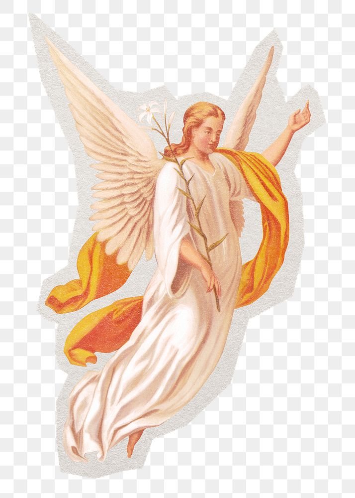 The Annunciation's angel png sticker, transparent background, remixed by rawpixel.