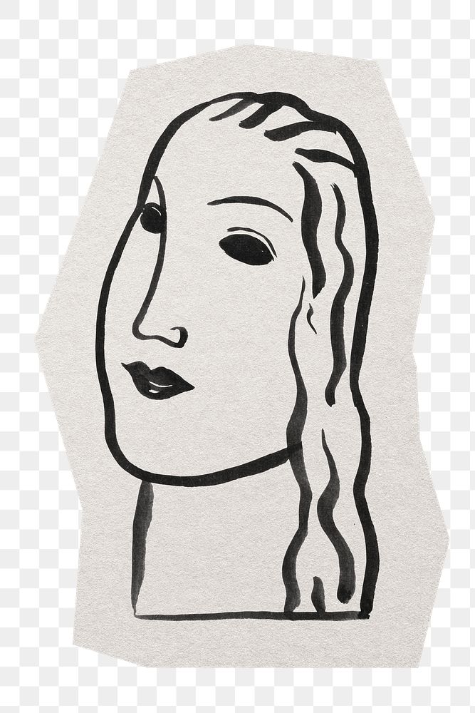 Woman doodle png sticker, paper cut on transparent background