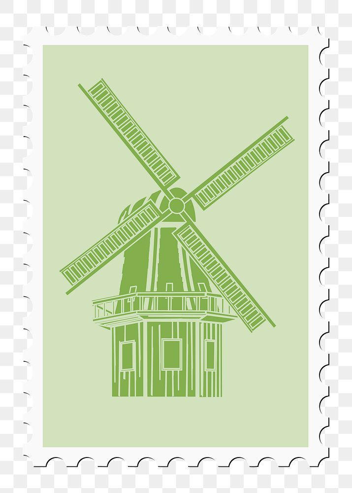 Windmill stamp png illustration, transparent background. Free public domain CC0 image.