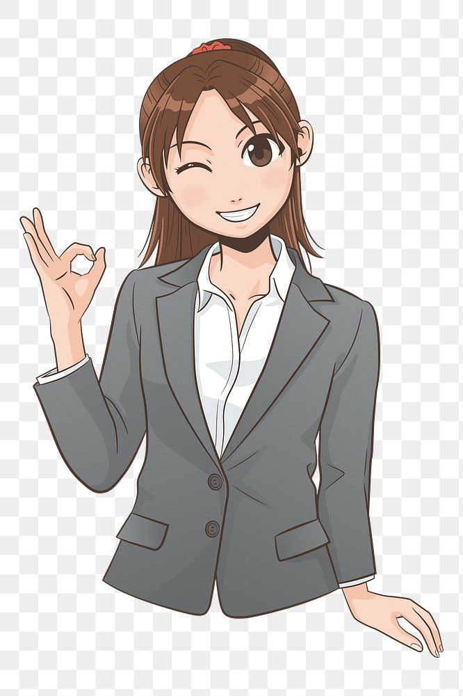 Business woman OK hand sign png illustration, transparent background. Free public domain CC0 image.