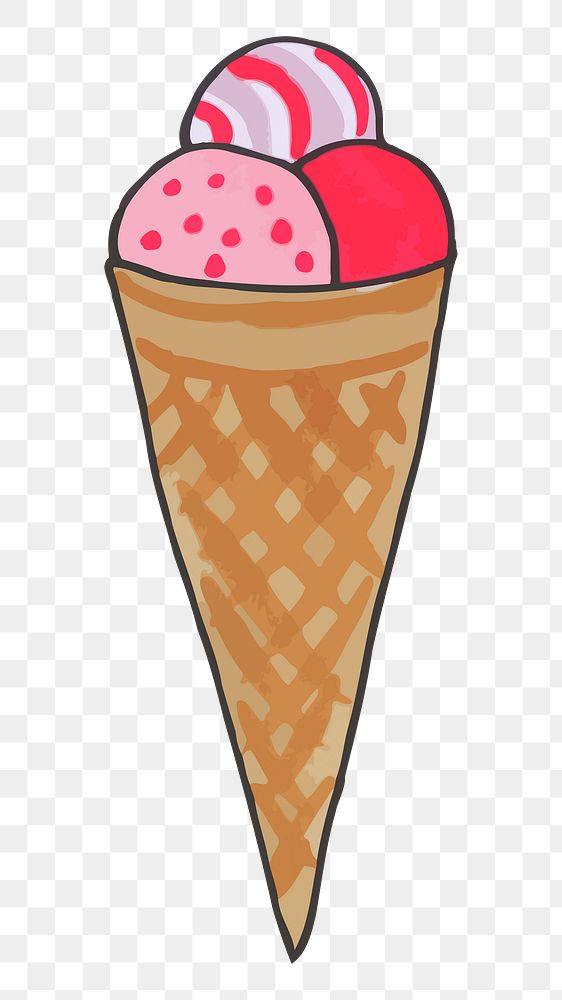 Ica cream cone png illustration, transparent background. Free public domain CC0 image.