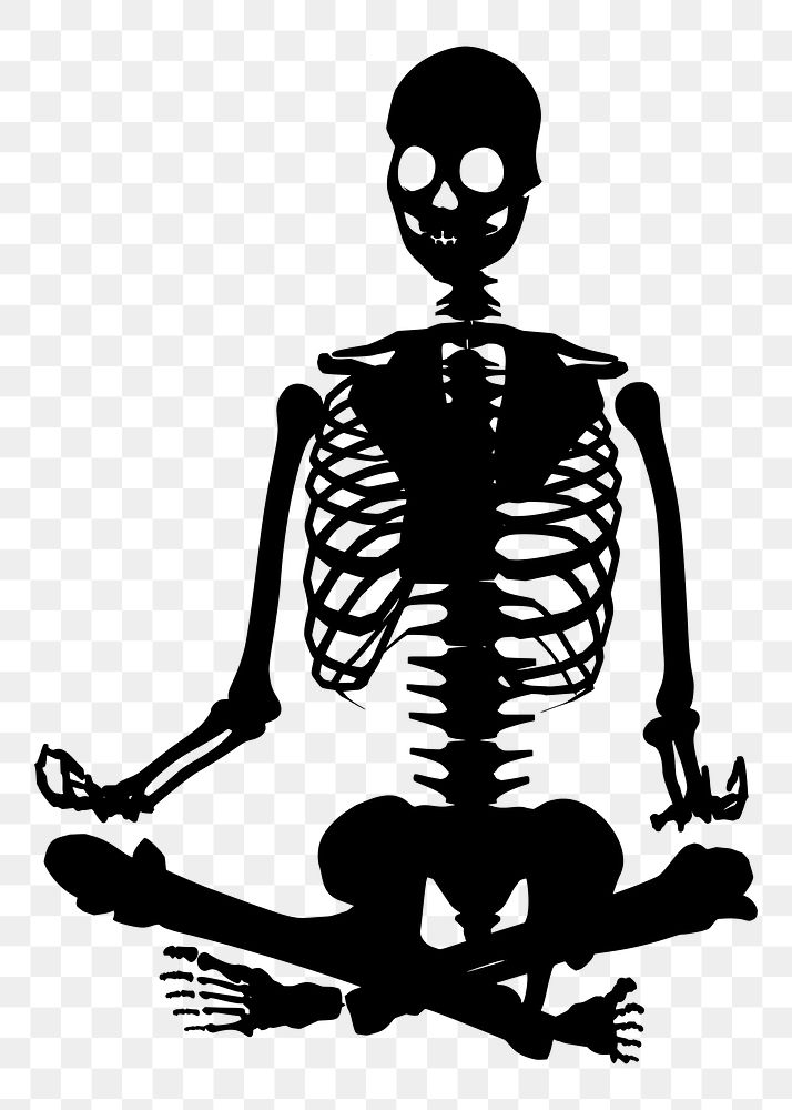 Meditating skeleton  png clipart illustration, transparent background. Free public domain CC0 image.