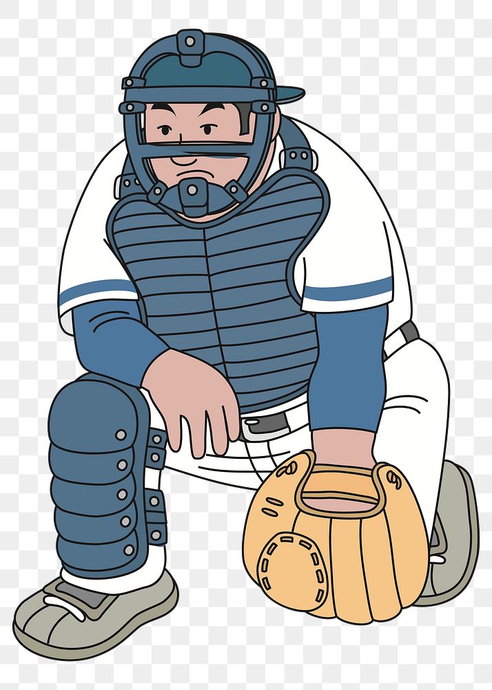 Baseball catcher  png clipart illustration, transparent background. Free public domain CC0 image.