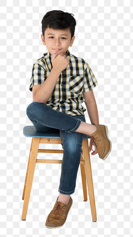 Boy sitting on stool png sticker, transparent background