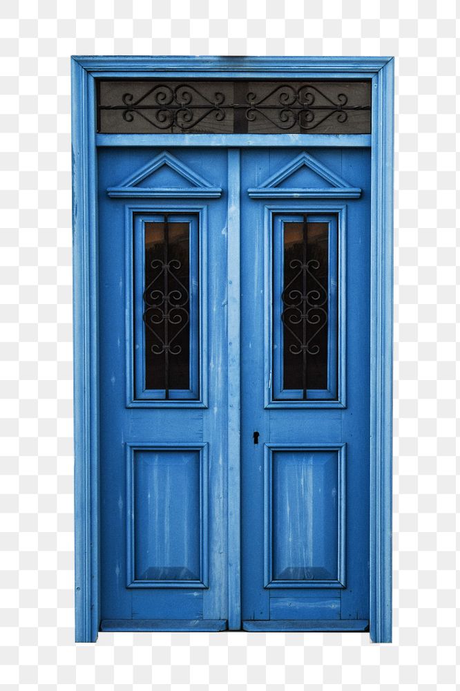 Blue wooden door png sticker, architecture on transparent background