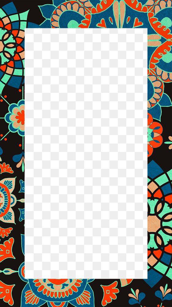 Ethnic floral pattern png frame, traditional flower, transparent background