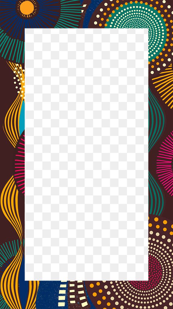 African tribal pattern png frame, colorful abstract style, transparent background