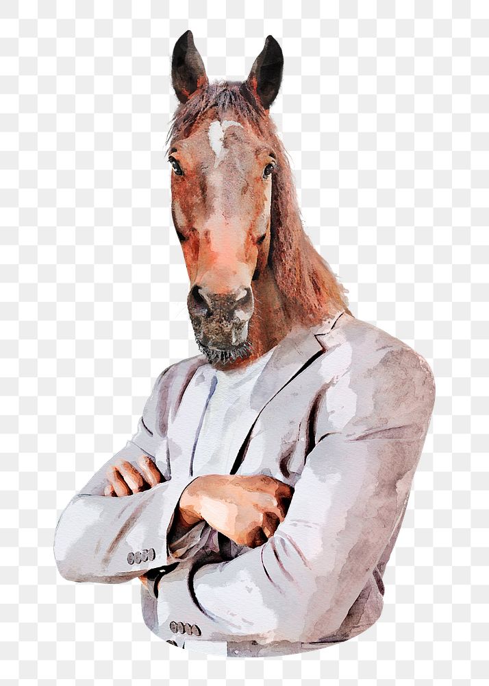 Horse head businessman png sticker, transparent background