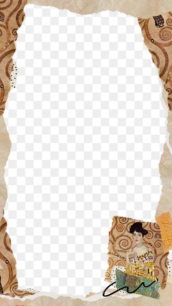 Ripped paper frame png Gustav Klimt's Portrait of Adele Bloch-Bauer I collage sticker, transparent background, remixed by…