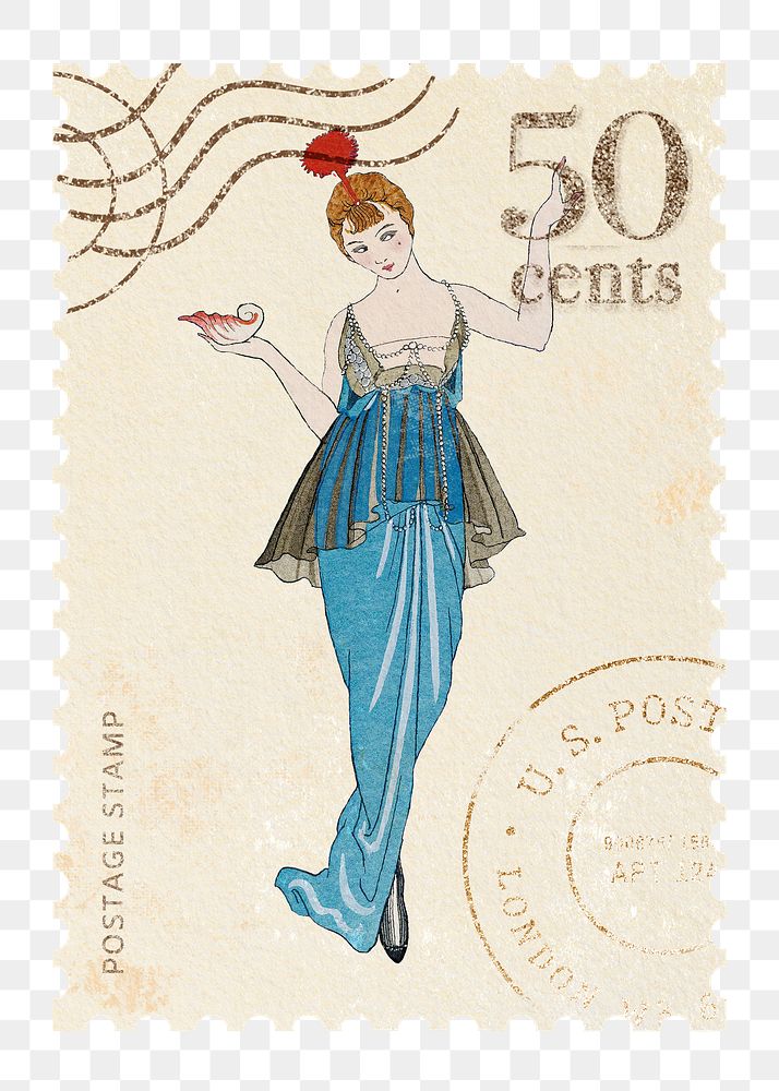 Vintage stamp png, flapper jazz fashion illustration, transparent background , remixed by rawpixel