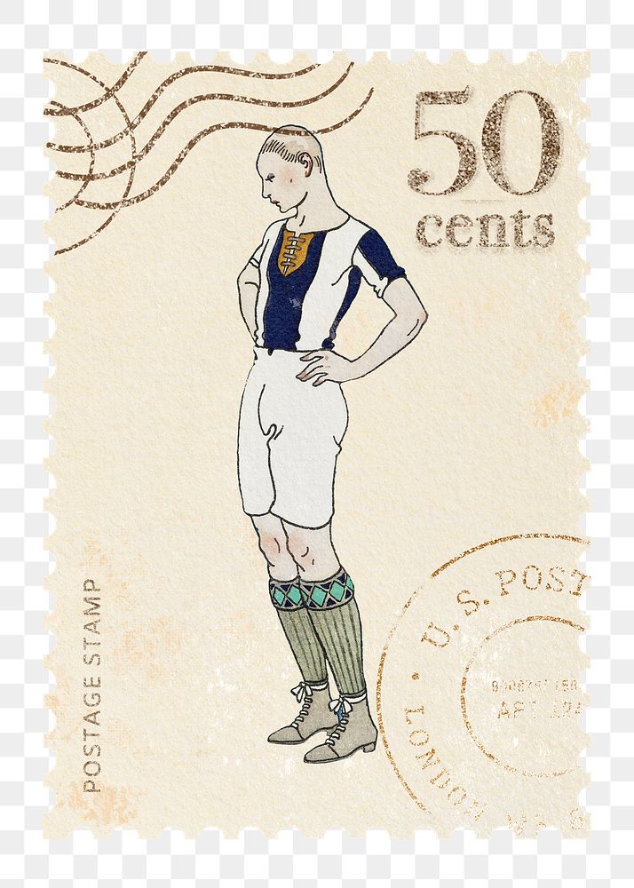 Vintage stamp png 1920s sport fashion illustration, transparent background, remixed by rawpixel