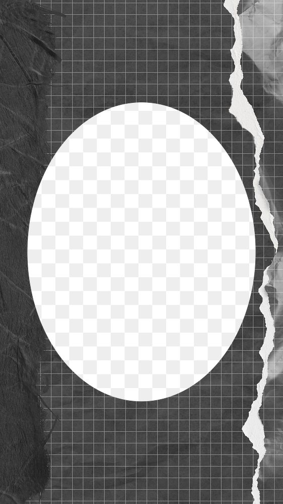 Oval frame png black grid paper, transparent background