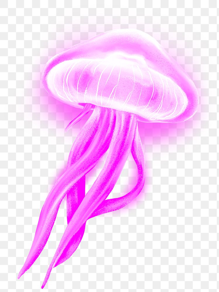 Neon pink jellyfish png sticker, animal illustration, transparent background