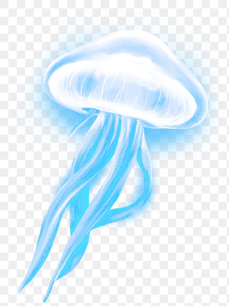 Neon blue jellyfish png sticker, animal illustration, transparent background