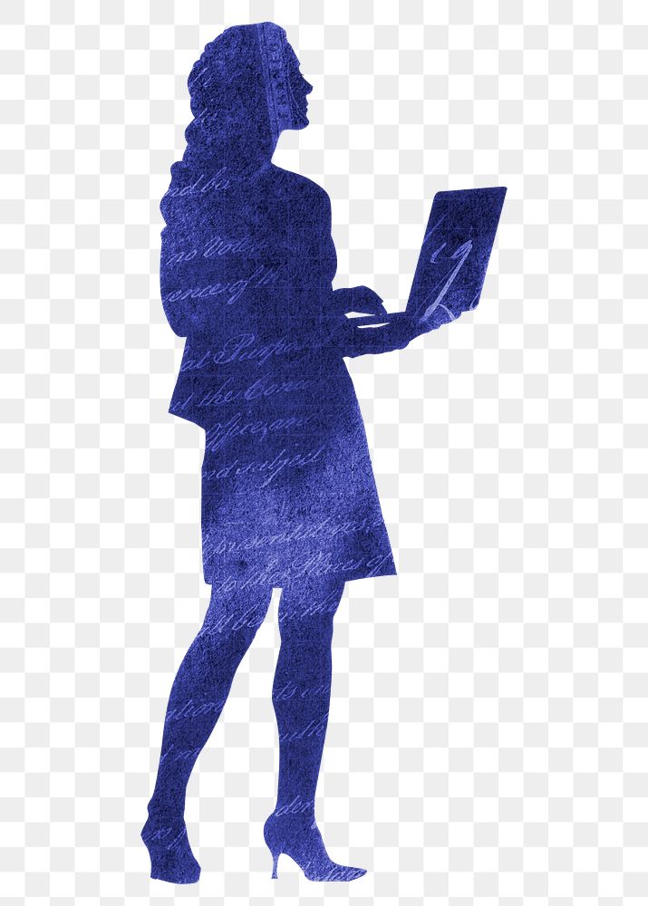 Businesswoman, laptop silhouette png, transparent background