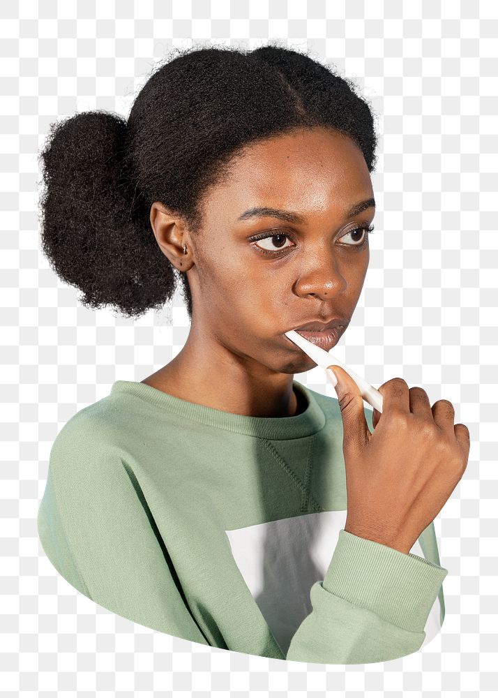 Brushing teeth png woman sticker, transparent background
