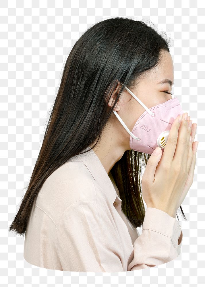 Sick woman png sticker, face mask transparent background