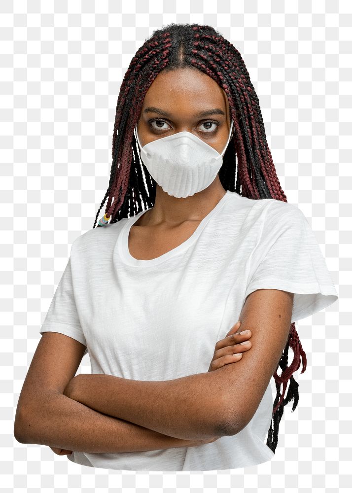 N95 mask png black woman sticker, transparent background
