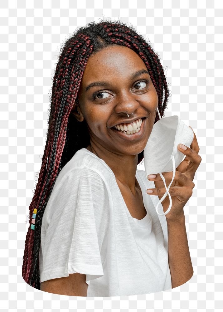 Black woman png medical mask  sticker, transparent background