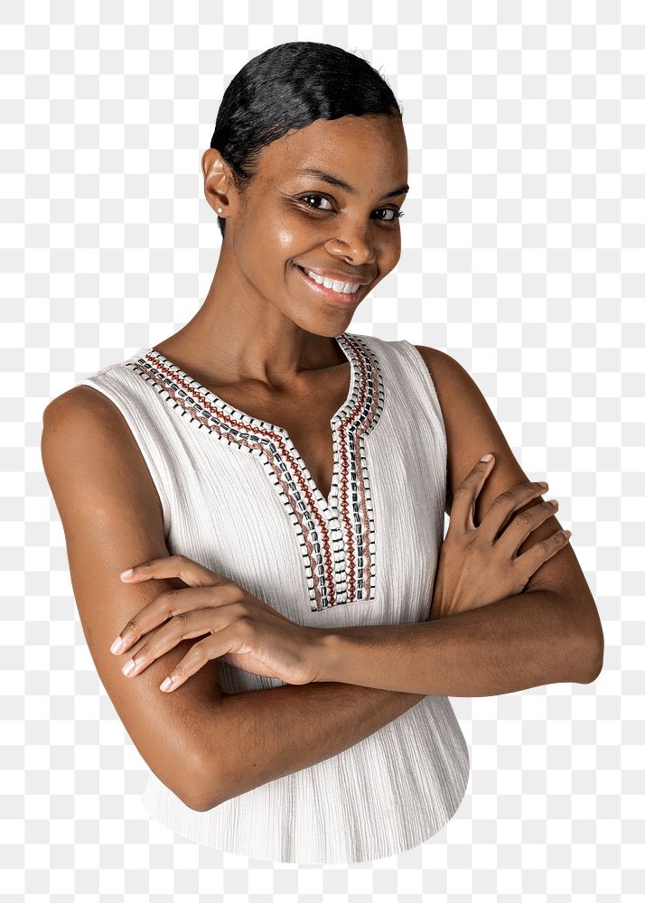 Confident African woman png sticker, transparent background