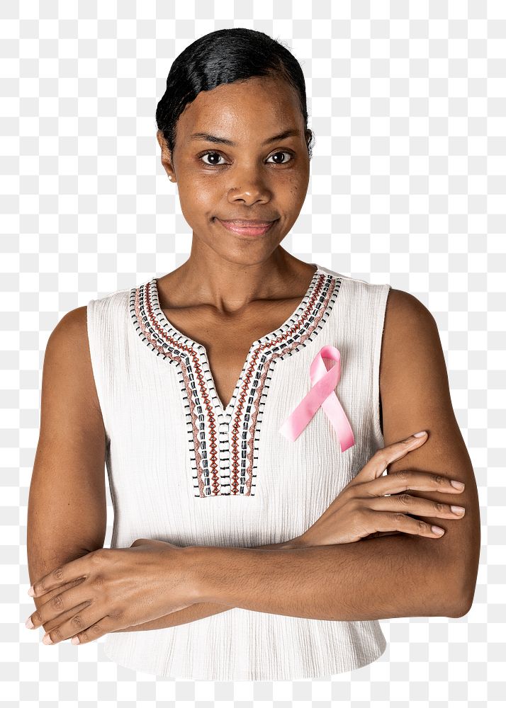 Cancer awareness png sticker, black woman transparent background