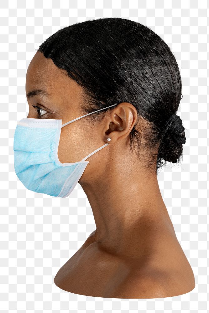 Black woman png medical mask sticker, transparent background