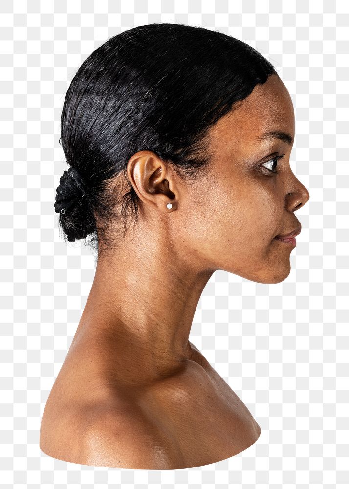 Png black woman side shot sticker, transparent background