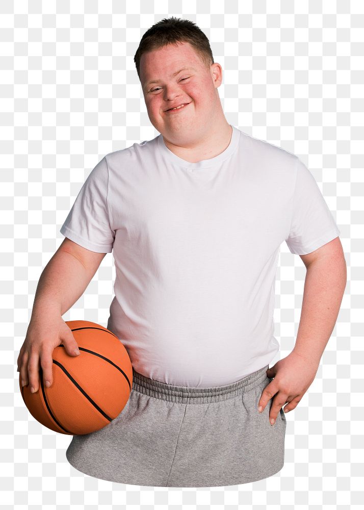 Athlete boy png, kid with down syndrome sticker, transparent background