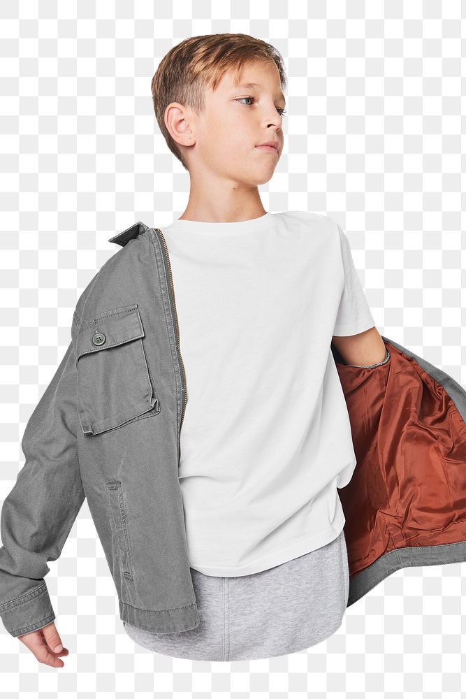 Boy with jacket png sticker, transparent background