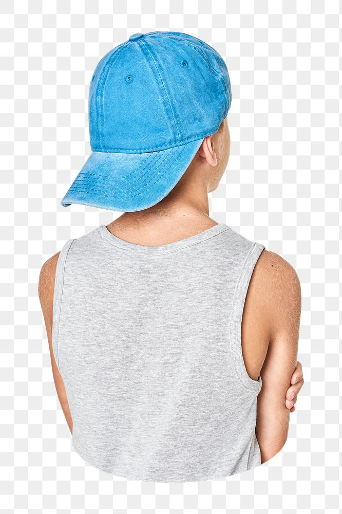 Png boy with blue cap sticker, transparent background