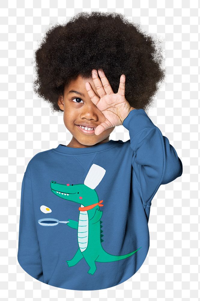 Png cheerful black boy in hoodie sticker, transparent background