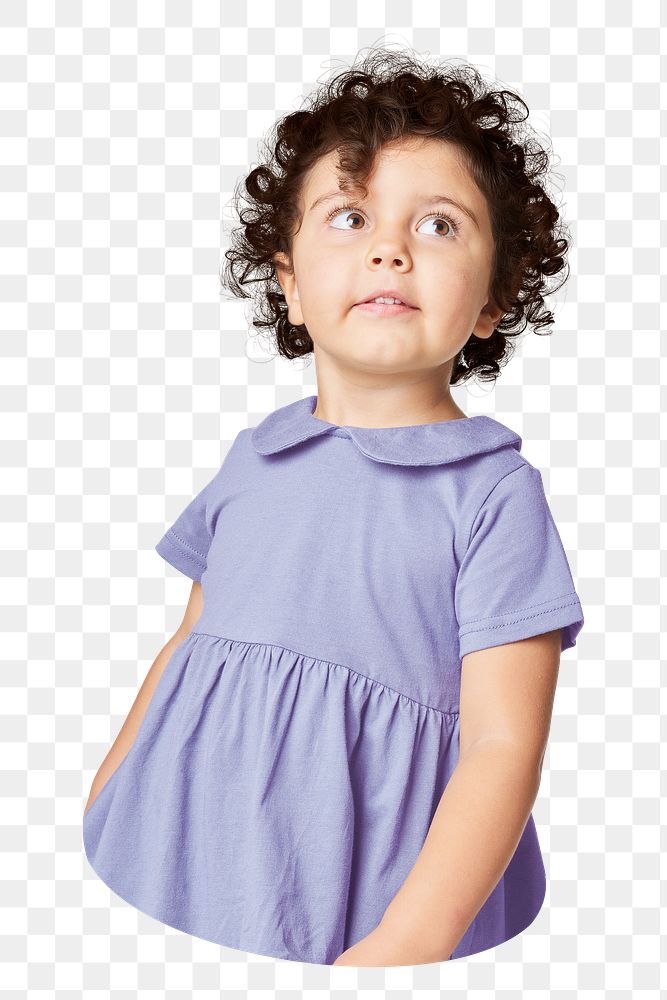 Png little girl wearing purple dress sticker, transparent background