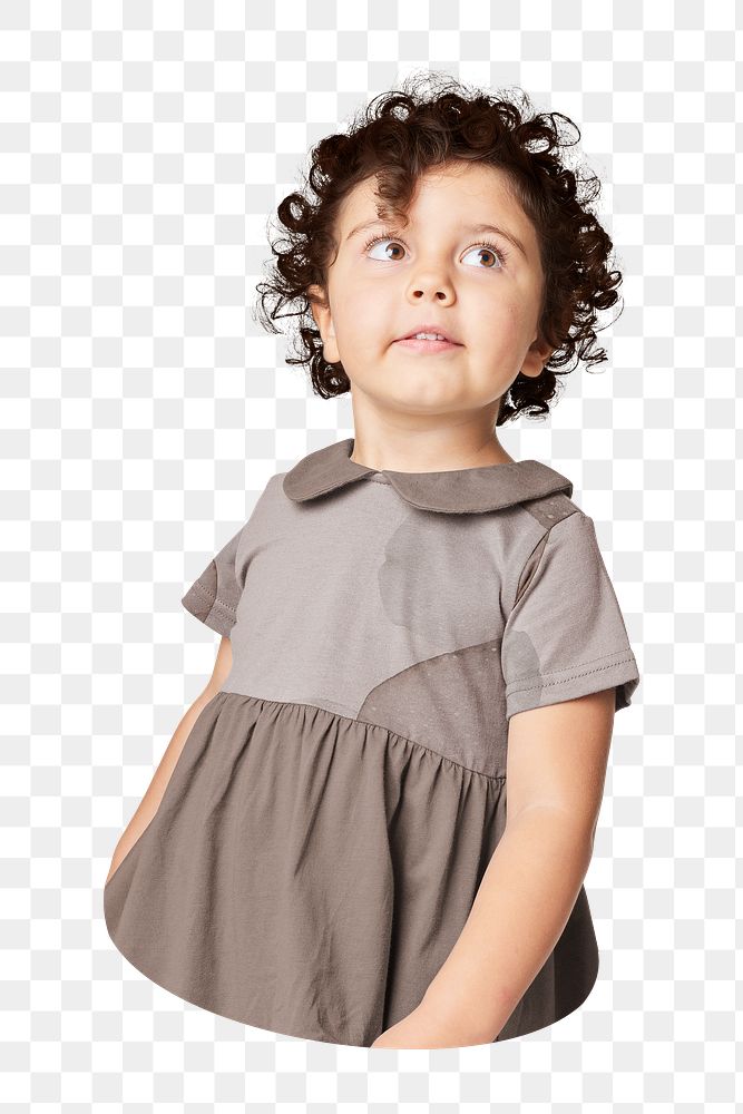 Png little girl wearing brown dress sticker, transparent background