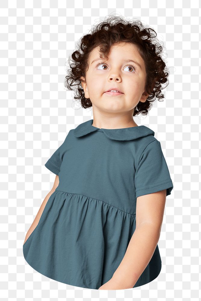 Png little girl wearing blue dress sticker, transparent background