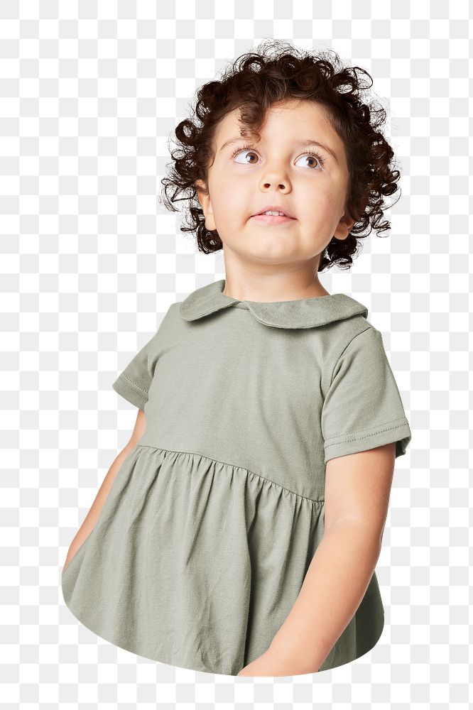 Png little girl wearing green dress sticker, transparent background
