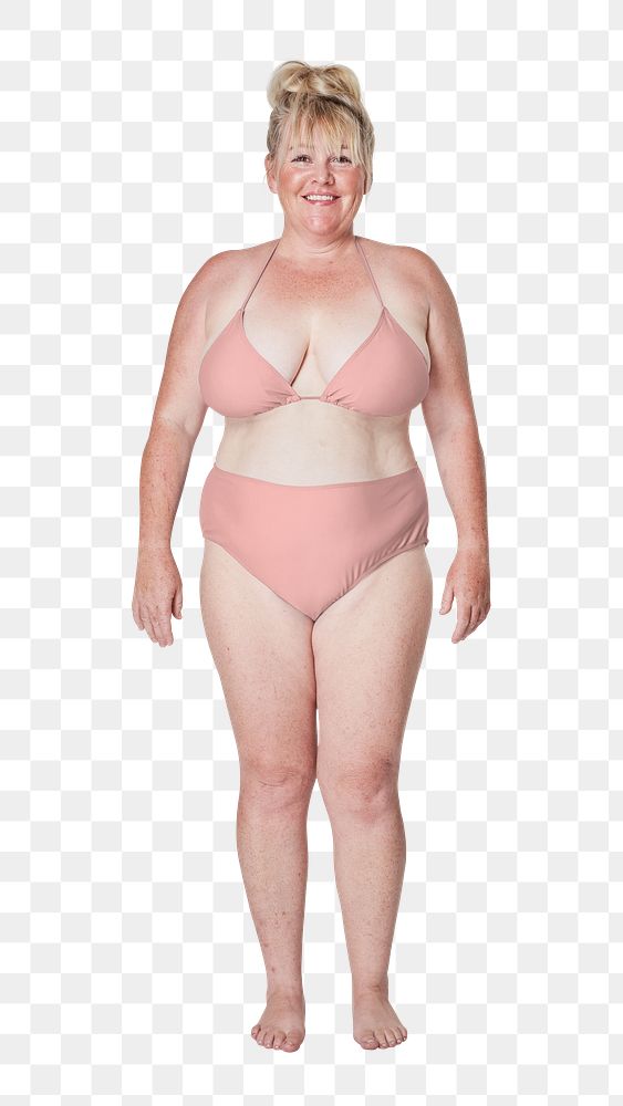 Png white woman in pink bikini sticker, transparent background