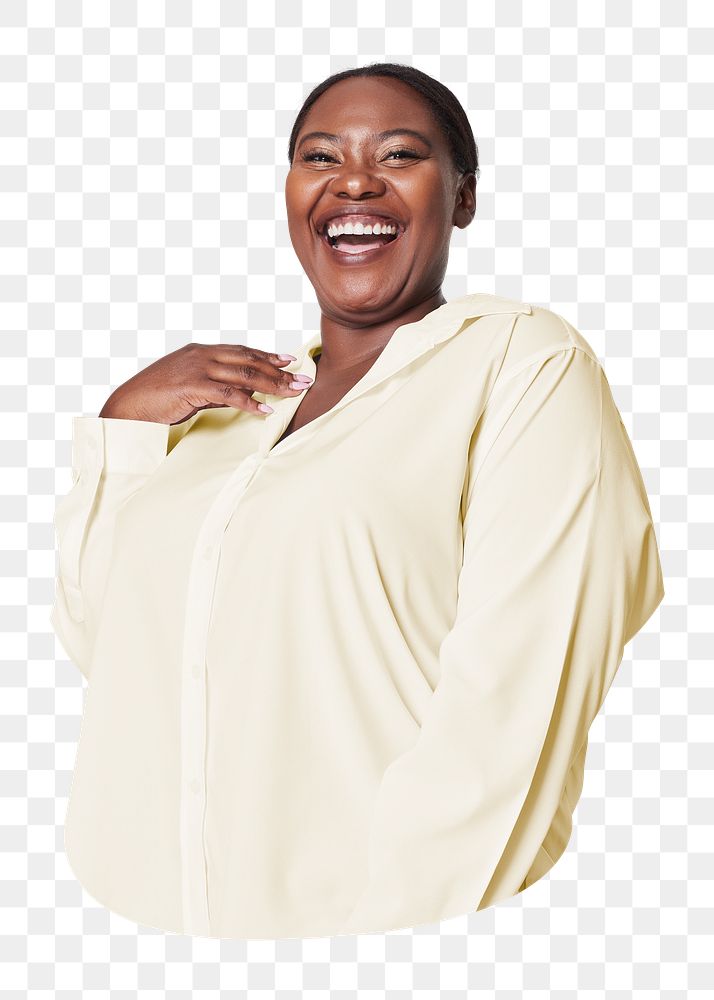 Happy plus-size woman png sticker, transparent background