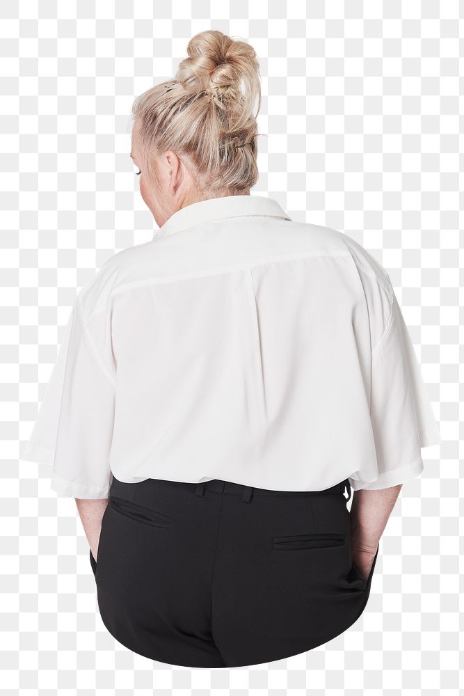 Plus-size woman png sticker, back view transparent background