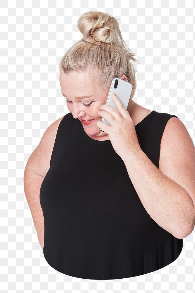 Woman on phone png sticker, transparent background