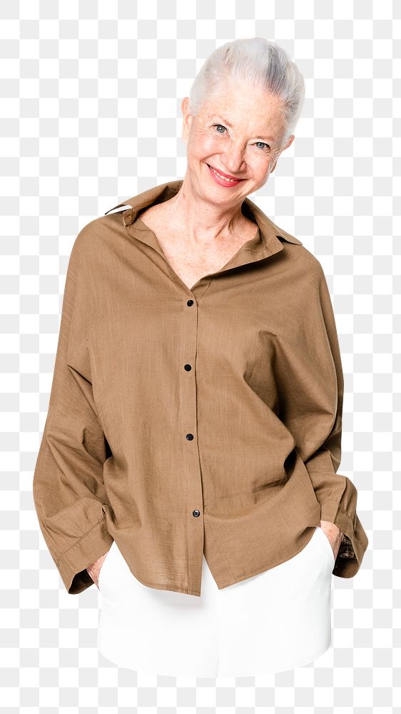 Senior woman png fashion sticker, transparent background