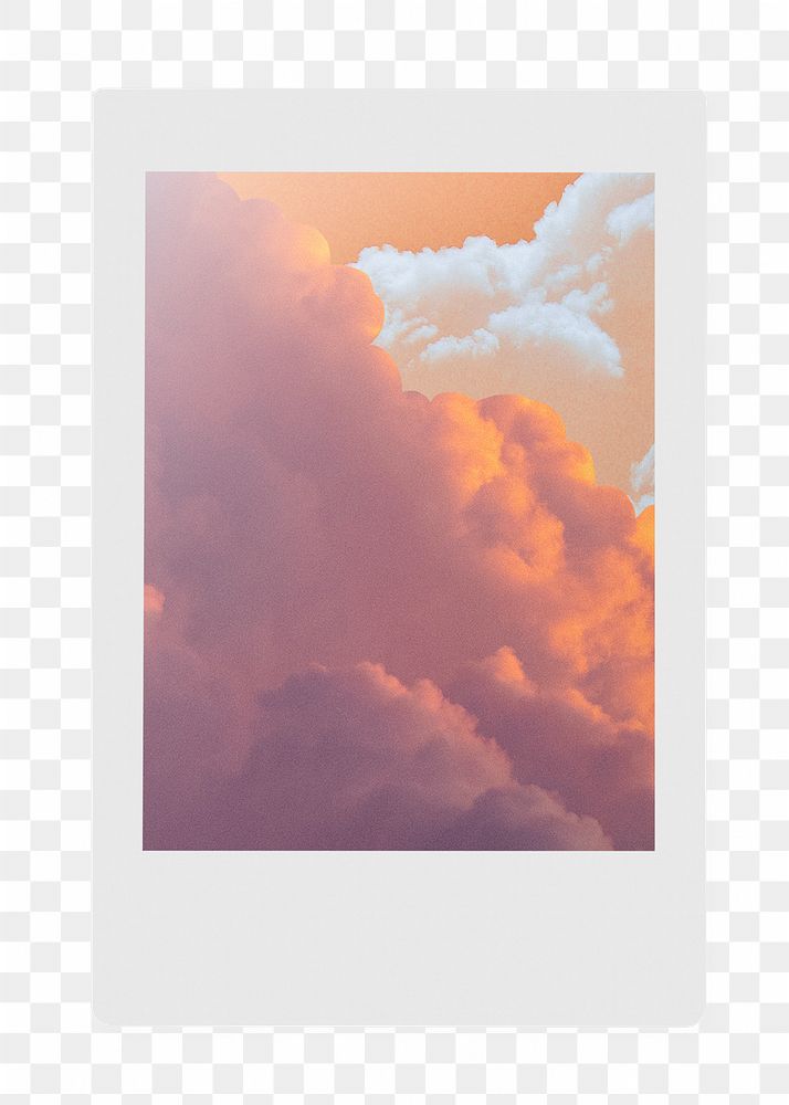 Cloudy sky png instant photo frame sticker, transparent background