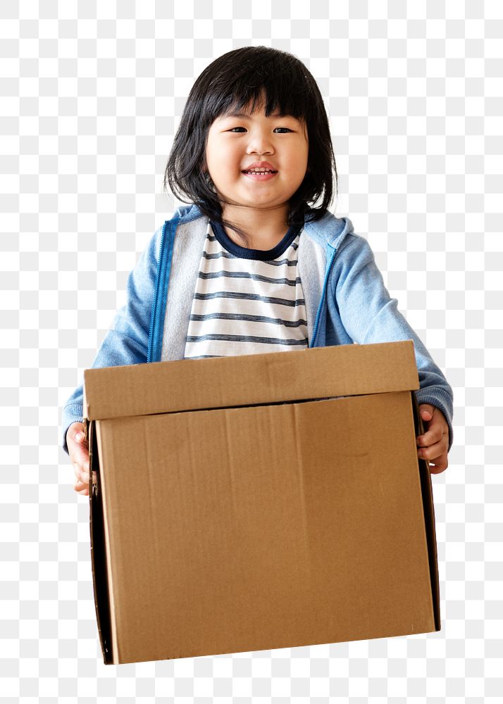 Girl holding box png, transparent background