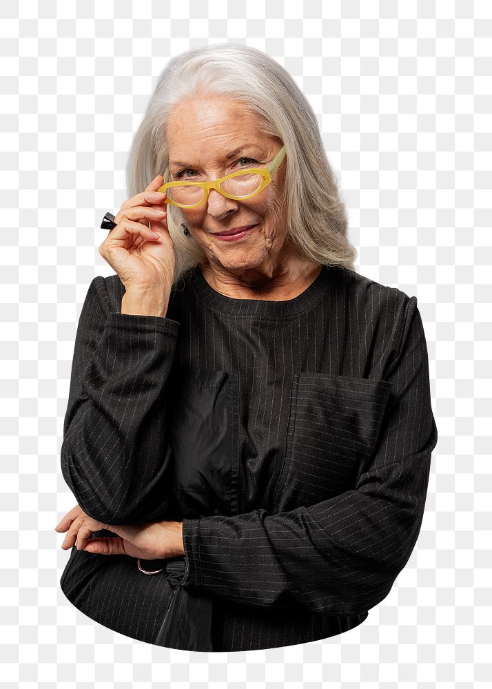 Happy senior woman png sticker, transparent background